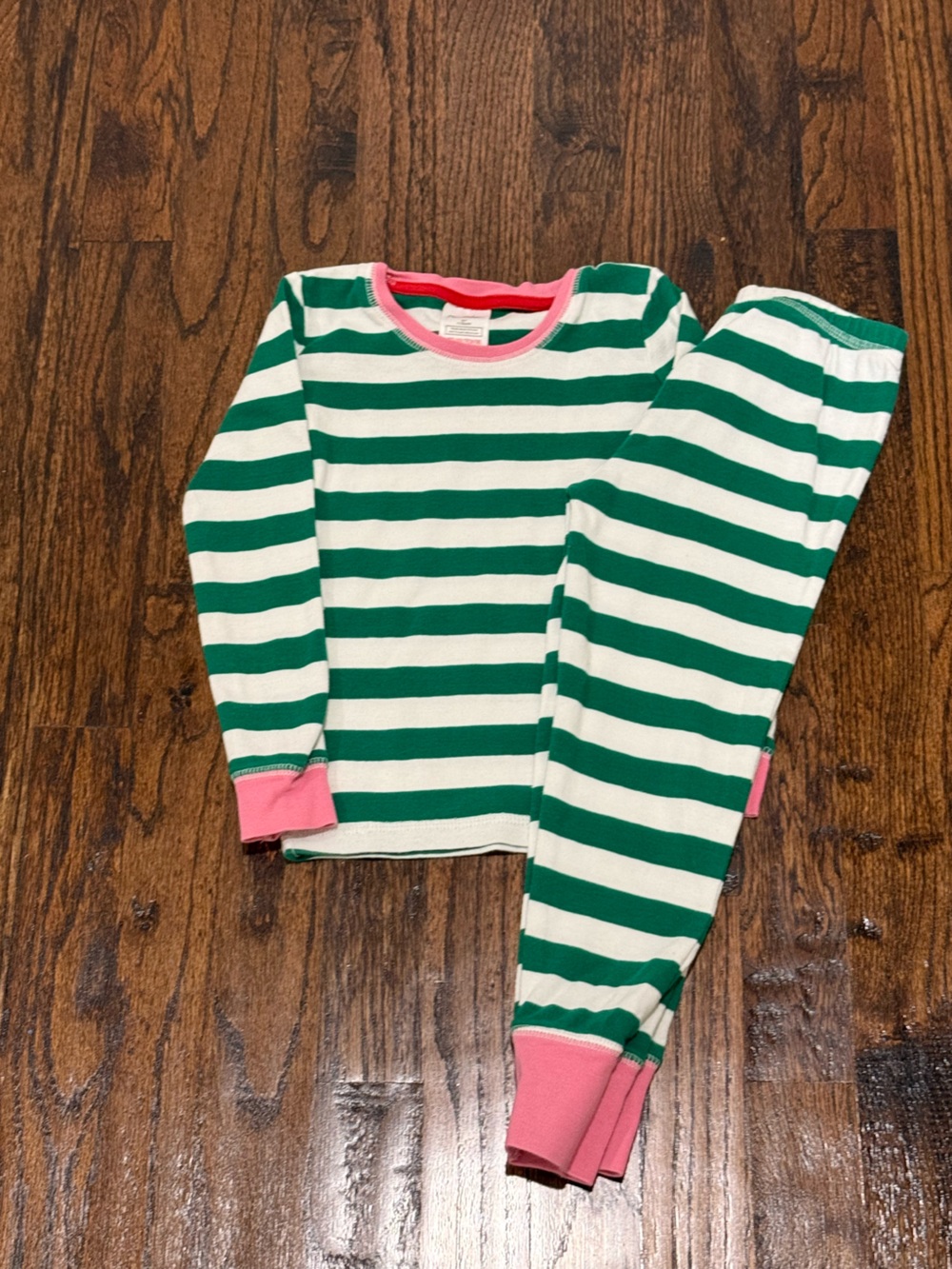 Girls Mini Boden Pajama Set Green White Pink Stripes  Size 5